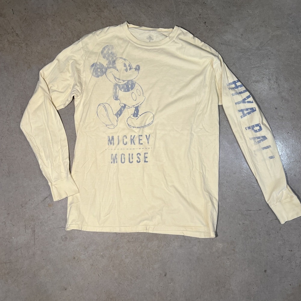 Disney Parks Mickey Mouse Hiya Pal Long Sleeve T Shirt Mens Medium Yellow